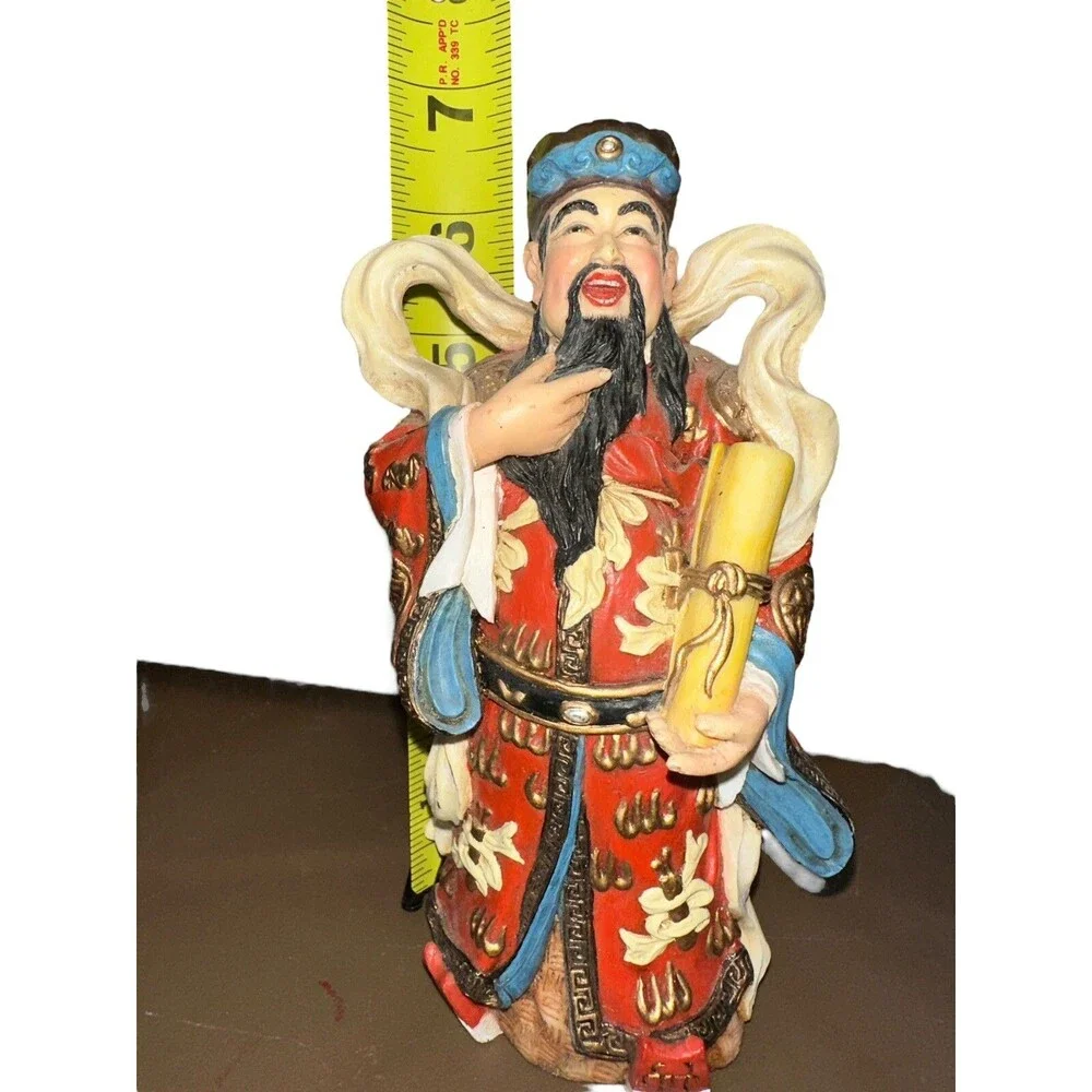 Vintage Chinese Immortal Scholar Figurine Lu God Prosperity Scroll Resin 7
